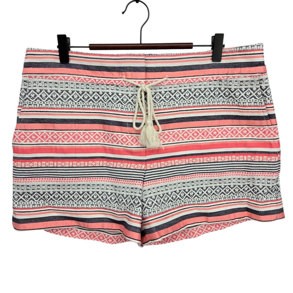 LOFT Riviera Shorts Size 8 Coral Navy Geometric Jacquard Boho Preppy EUC